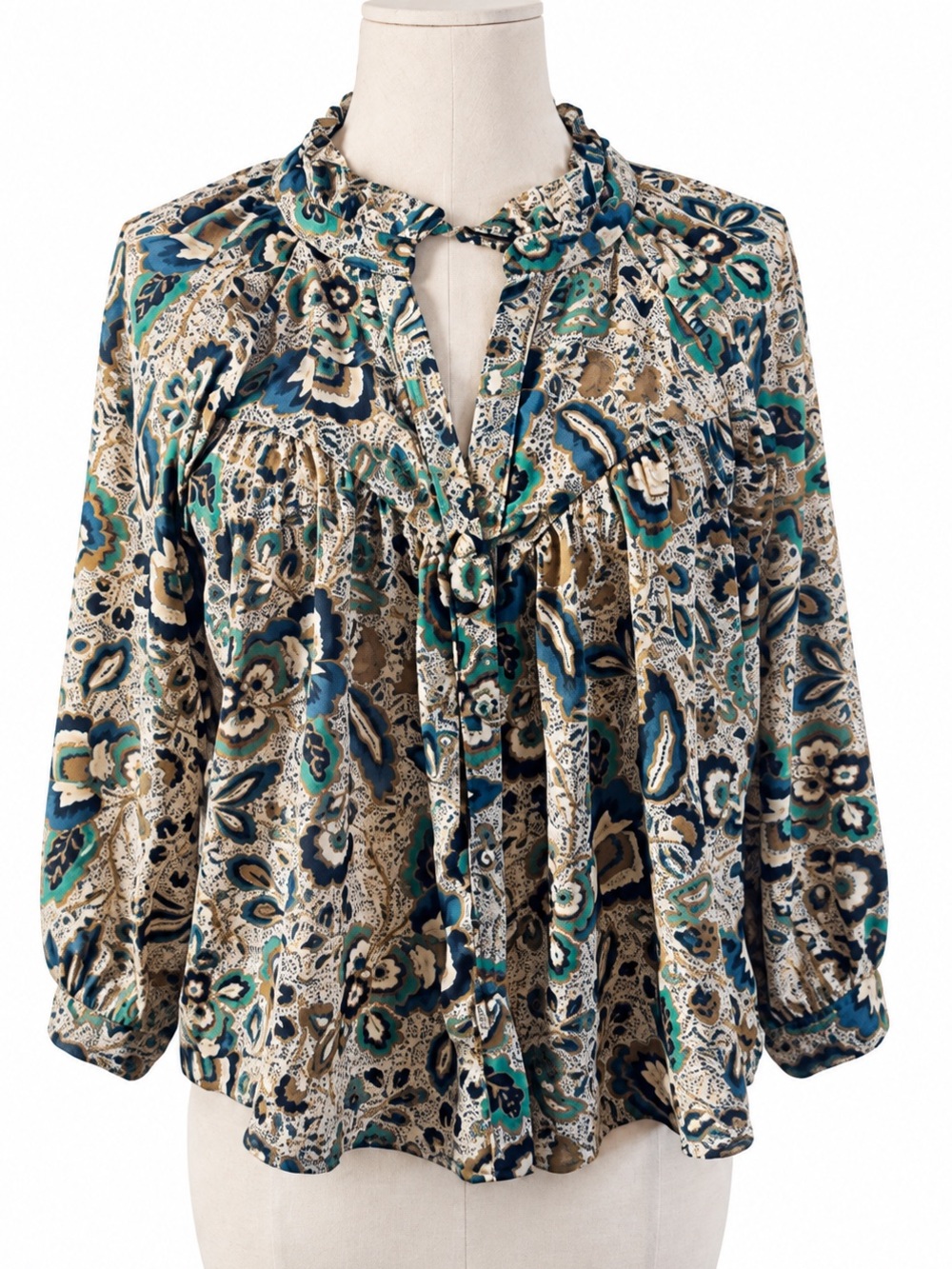 Evereve Floral Paisley Blouse Size Small Boho Peasant Top Cottagecore Romantic